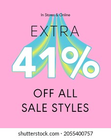 Extra 41% off all sale styles in stores and online, Special offer sale 41 percent discount 3D number tag voucher vector illustration. season label summer sale coupon promo banner holiday