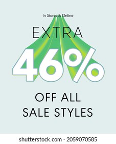 Extra 46% off all sale styles in stores and online, Special offer sale 46 percent discount 3D number tag voucher vector illustration. season label summer sale coupon promo banner holiday
