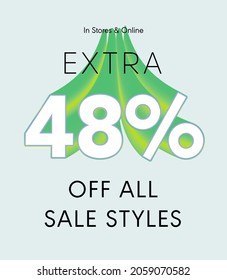Extra 48% off all sale styles in stores and online, Special offer sale 48 percent discount 3D number tag voucher vector illustration. season label summer sale coupon promo banner holiday