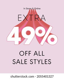 Extra 49% off all sale styles in stores and online, Special offer sale 49 percent discount 3D number tag voucher vector illustration. season label summer sale coupon promo banner holiday