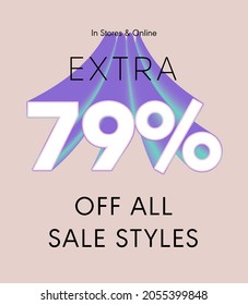 Extra 79% off all sale styles in stores and online, Special offer sale 79 percent discount 3D number tag voucher vector illustration. season label summer sale coupon promo banner holiday