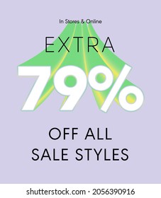 Extra 79% off all sale styles in stores and online, Special offer sale 79 percent discount 3D number tag voucher vector illustration. season label summer sale coupon promo banner holiday