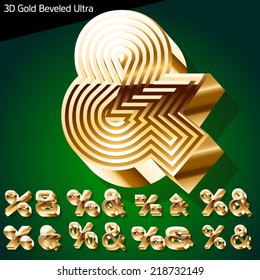 Extra beveled golden font collection. Symbols  3