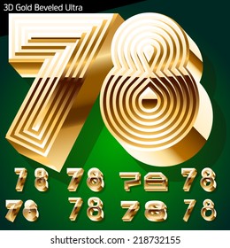 Extra beveled golden font collection. Numbers 7 8 