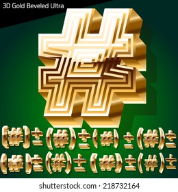Colección de tipos de letra dorada biselada extra. Símbolos 4