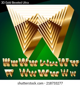 Extra beveled golden font collection. letters w