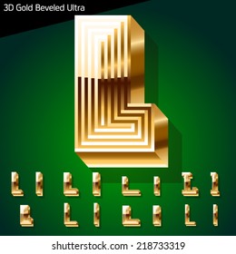 Extra beveled golden font collection. letters l