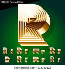 Colección de tipos de letra dorada biselada extra. letras r