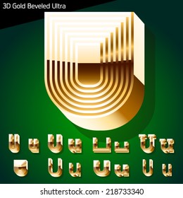 Extra beveled golden font collection. letters u
