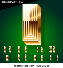 Extra beveled golden font collection. letters i