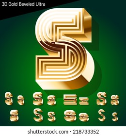 Colección de tipos de letra dorada biselada extra. letras s