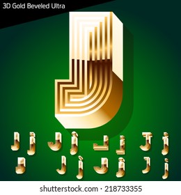 Extra beveled golden font collection. letters j