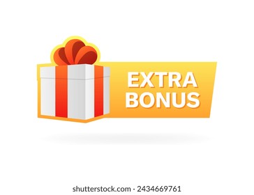 Extra bonus banner icon. Gift box. Flat style. Vector icon