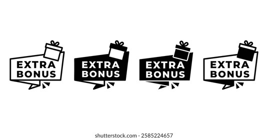 extra bonus banner sign label with gift box icon vector design black white color simple illustration template isolated