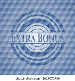 Extra Bonus blue badge with geometric pattern background. Vector Illustration. Detailed.