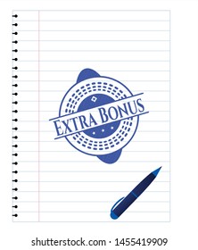 Extra Bonus draw (pen strokes). Blue ink. Vector Illustration. Detailed.