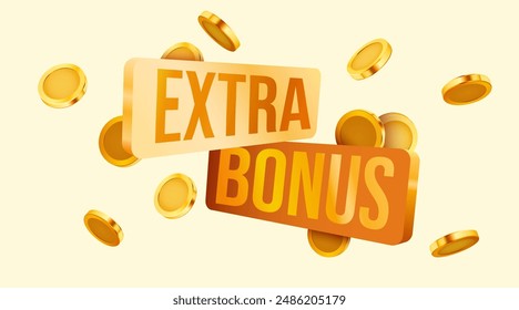 Extra bonus. Falling golden coins. Cashback or prize concept. Vector illustration