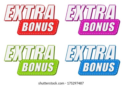 Extra Bonus In Four Colors Labels, Business Shopping Concept, Flat Design, Vector