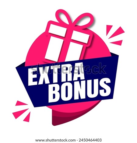 Extra Bonus Gift boxes with ribbon icons Set. Gift box badge in Trendy Flat style. Surprising gift boxes label, Gift wrapping sticker, Christmas box icon. Vector Illustration.