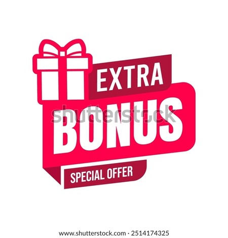 Extra Bonus Gift boxes with ribbon icons Set. Free Gift box badge in Trendy Flat style. Surprising gift boxes label, Gift wrapping sticker, lucky draw, Christmas box icon. Vector Illustration.