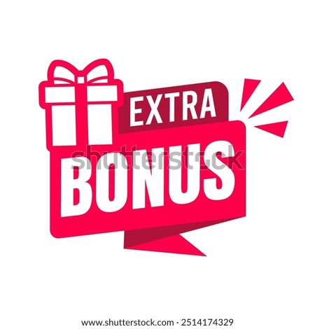 Extra Bonus Gift boxes with ribbon icons Set. Free Gift box badge in Trendy Flat style. Surprising gift boxes label, Gift wrapping sticker, lucky draw, Christmas box icon. Vector Illustration.