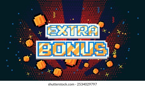 Extra bono y oro coin.pixel arte .8 bit juego.retro juego. para activos de juego en Ilustraciones vectoriales de la Muestra gratis arcade vintage	