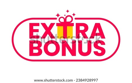 Extra bonus icon with gift box T letter symbol typography. Unique and creative label. Vector Illustration