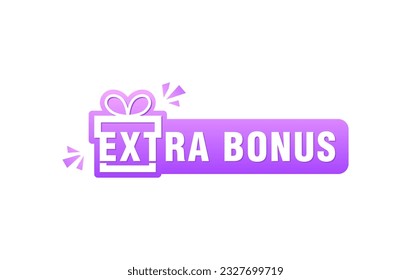 Extra bonus label banner with gift logo symbol vector modern illustration in purple gradient