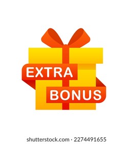 Extra bonus label banner. Modern banner with surprise gift. Web template for promotion. Gift box label. Discount banner promotion template. Web template for marketing promo design. Vector illustration