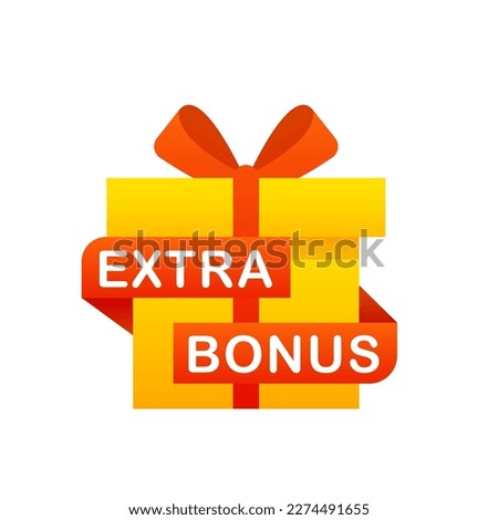 Extra bonus label banner. Modern banner with surprise gift. Web template for promotion. Gift box label. Discount banner promotion template. Web template for marketing promo design. Vector illustration