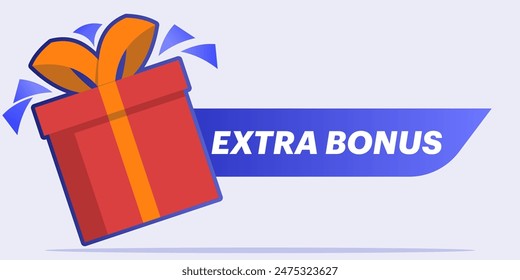 Extra Bonus Label concept for promo design. Discounts, extra bonuses, surprise banners. vector illustration with gifts. Modern Web Banner, Element with Surprise gift box for marketing promotion design