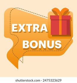 Extra Bonus Label concepto para diseño promocional. Descuentos, bonos extra, Anuncios sorpresa. Ilustración vectorial con regalos. Anuncio de Web moderno, elemento con la caja de regalo de la sorpresa para el diseño de la promoción del marketing