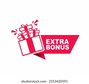 Extra bonus label design vector for product sales. Modern Red Label.