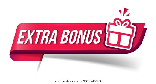 Extra Bonus label. Gift box sign template for shopping, giveaway, birthday, party, sale banners and posters. Vector illustration extra bonus banner with gift. 
