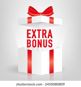 Extra Bonus label. Gift box sign template for shopping, giveaway, birthday, party, sale banners. Modern banner with surprise gift. Web template for promotion. Bonus icon. Vector illustration