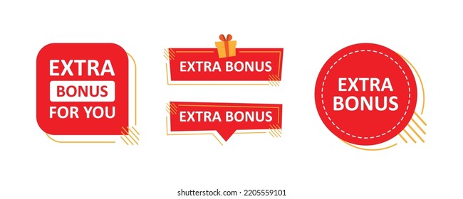 Extra Bonus Label for promo design. Extra bonus label, sticker or tag with gift box icon. Sale and promotion design element with free prize.