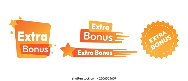 Extra Bonus Label for promo design. Extra bonus label, sticker or tag with gift box icon. Sale and promotion design element with free prize.