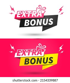 Extra Bonus Label Set With Gift. Vector Illustration . 