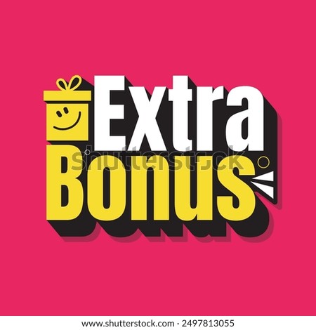 Extra bonus modern typography logo with a happy gift box icon. Extra bonus sticker for social media landing page, template, UI, web, mobile app, poster, banner, flyer. Discount announcement tag