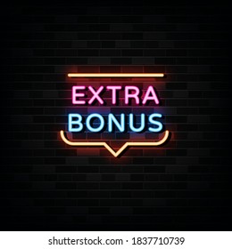extra bonus neon sign vector. Design template neon style