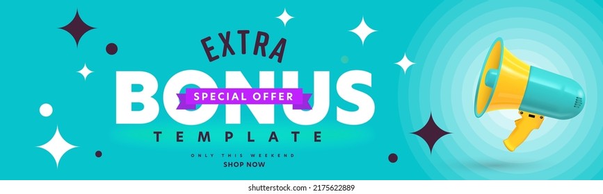 Extra bonus special offer promo poster template. Only this weekend shopping event banner design with loudspeaker. Business and marketing website advertising template vector illustration