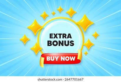 Extra bonus sunburst ray banner. Buy now flag ribbon. Extra bonus offer tag. Special gift promo sign. Sale promotion symbol. 3d stars glitter. Red ribbon tag. Discount offer. Vector