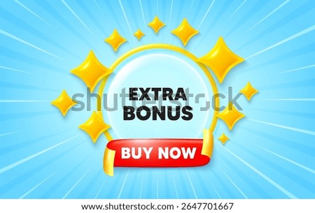Extra bonus sunburst ray banner. Buy now flag ribbon. Extra bonus offer tag. Special gift promo sign. Sale promotion symbol. 3d stars glitter. Red ribbon tag. Discount offer. Vector