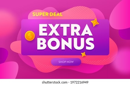 Extra Bonus, Super Deal Banner, Promotion And Shopping Template For Hot Offer And Sale. Flyer Design, Social Media Placard, Presentation Digital Or Printable Promo Advertising. Vector Illustration