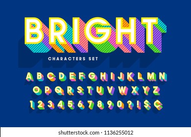 Extra bright 3d display font design, alphabet, letters