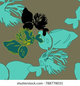Extra bright color vintage spring  flower botanic textile pattern.  Nifty gentle  effect clover tropical herb. Bright  glitch effect print for wallpaper on beige Obscure shady lily blooms. 
