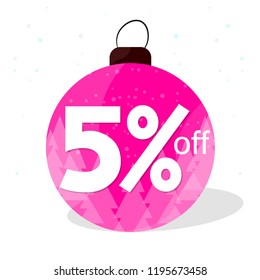 Extra Christmas Sale, 5% off, banner design template, Xmas tree toy, discount tag, vector illustration