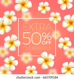 Extra clearance - background with tropical frangipani flowers.  Vector illustration.