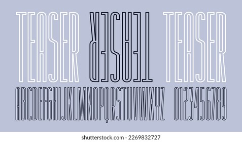 Extra condensed hollow sans serif font for warning sign on alcohol label. Vector illustration