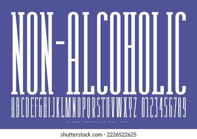 Extra condensed serif font for label design. Vector illustration